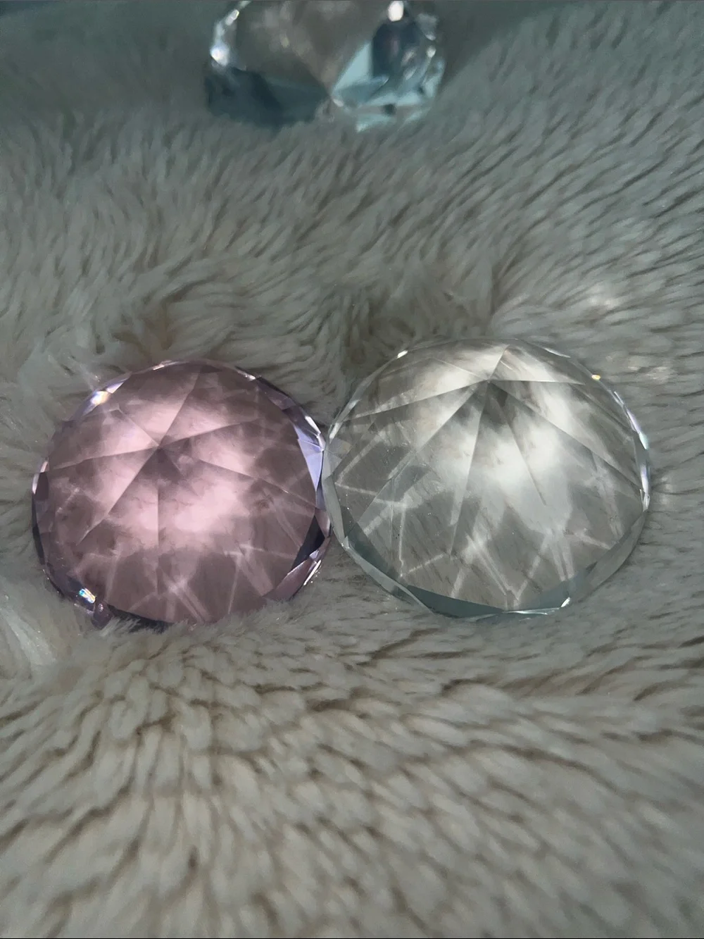Large Faceted Glass Diamond decor Duo - Pink & Clear